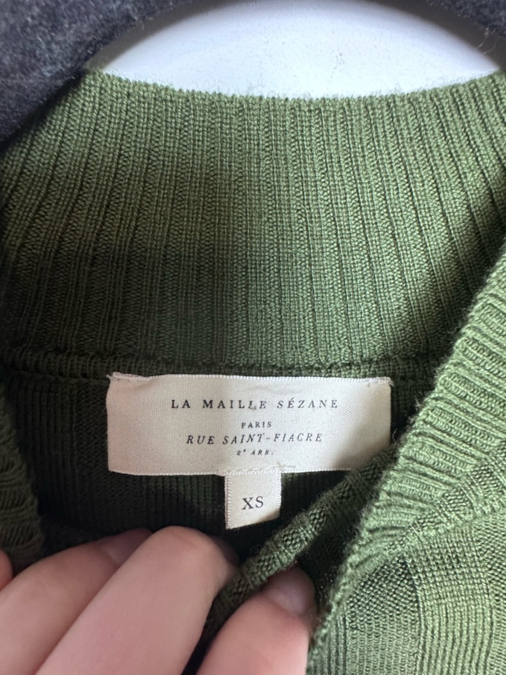 Sezane Ribbed Mock Neck Merino Wool Katrina Dress in Kaki Green - Picture 6 of 10